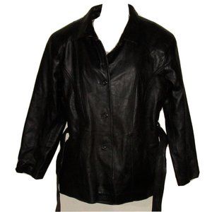 Genuine Leather Belted Jacket Coat Women's Size M Black